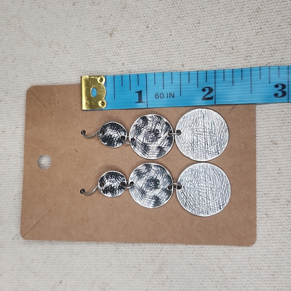 Silver Scribble Coin Earrings Dangle Earrings for Pierced ears